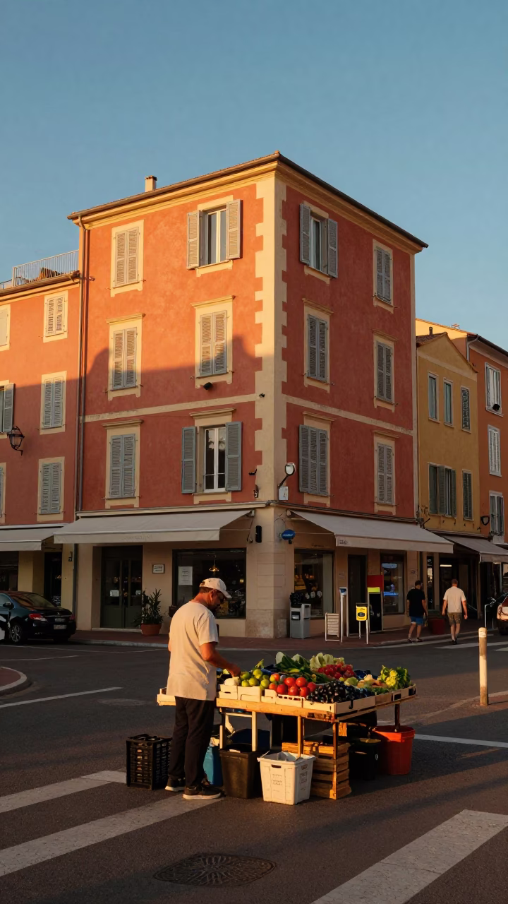Street Scene in Nice at Honeyed Evening Light in in Nice, France