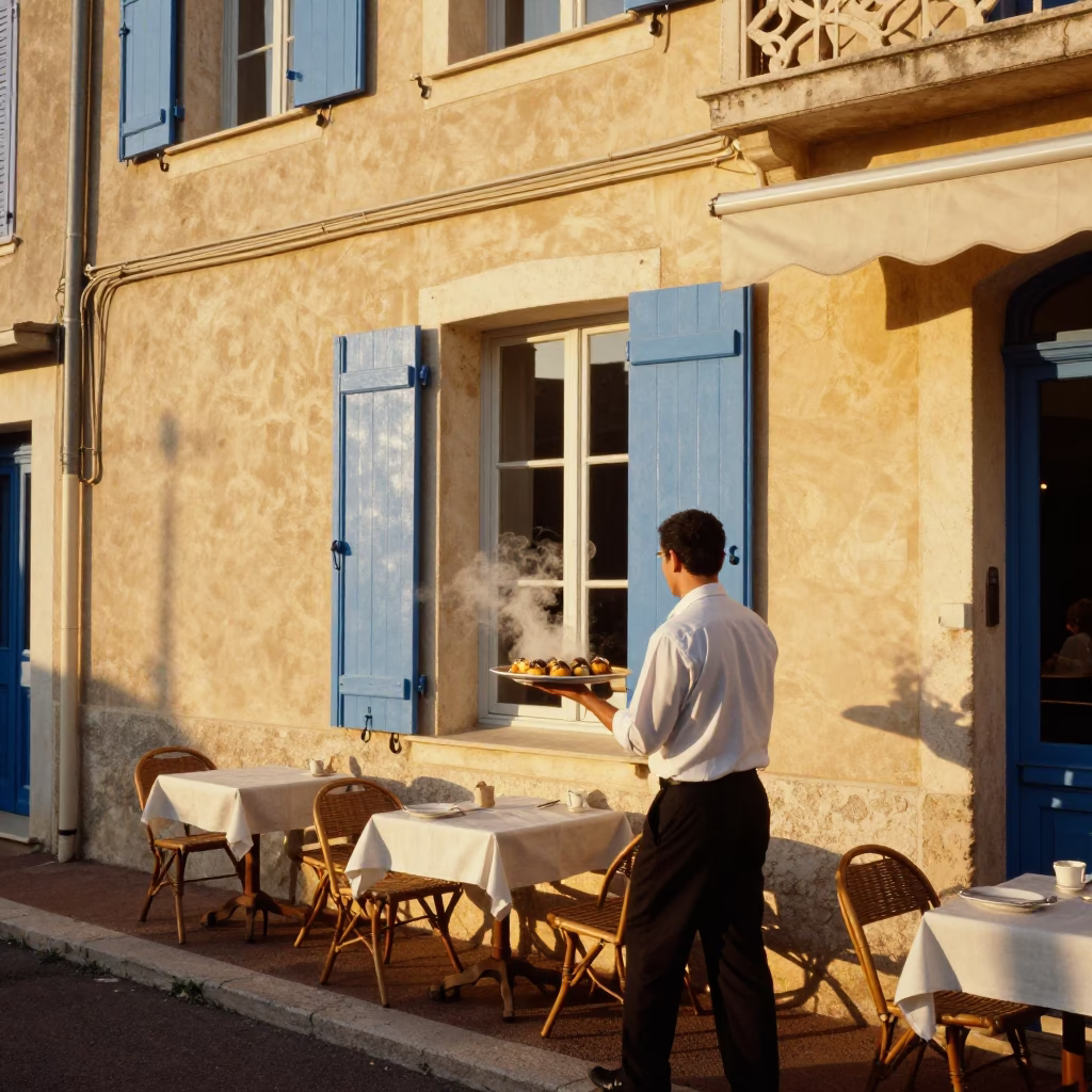 Street Scene in Nice at Honeyed Evening Light in in Nice, France