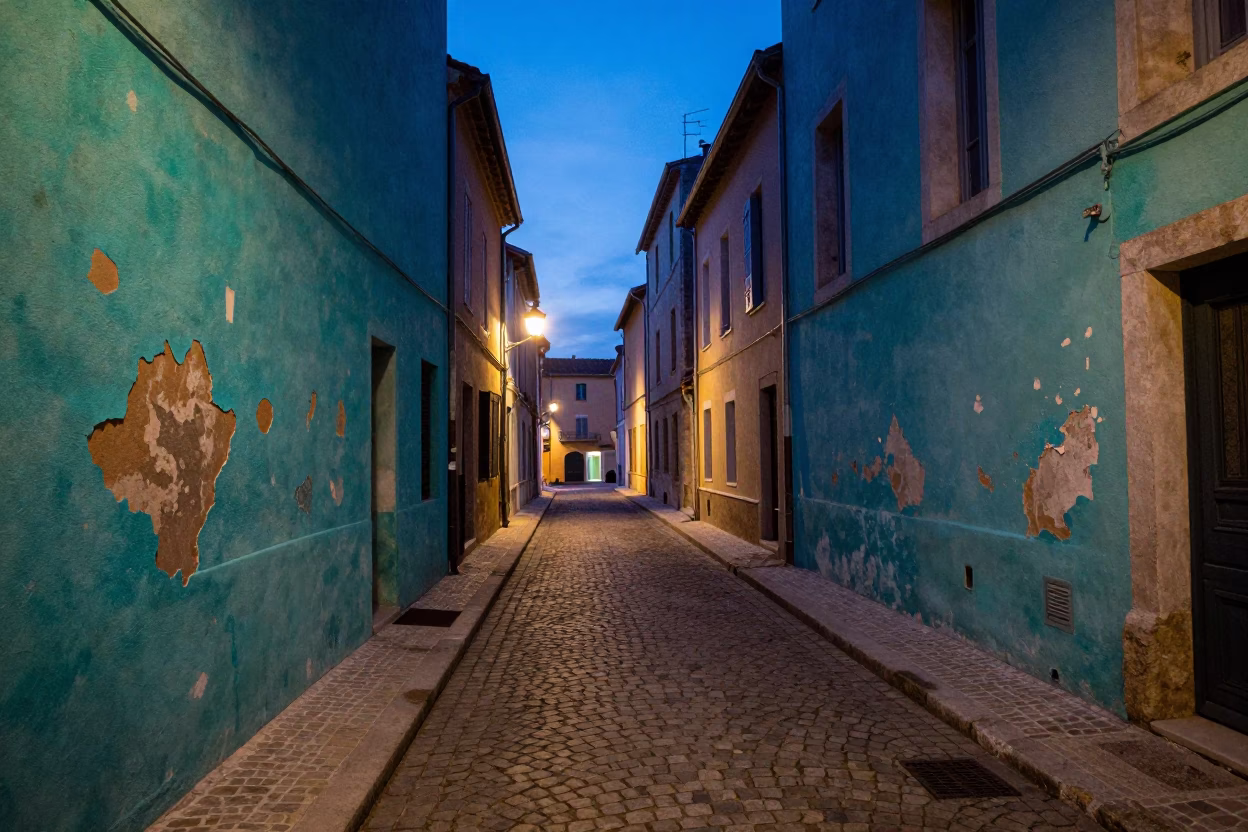 Street Scene in Nice at Indigo Twilight After Sunset in in Nice, France