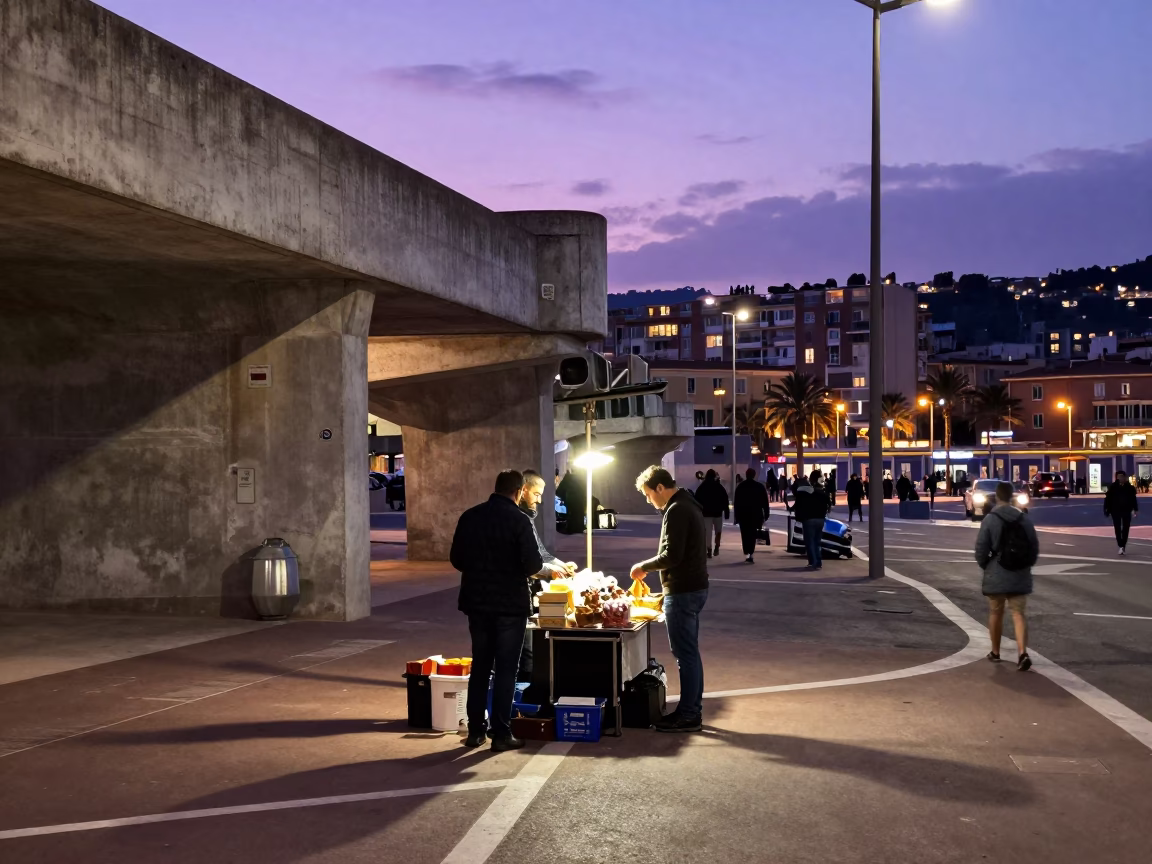 Street Scene in Nice at Twilight in in Nice, France