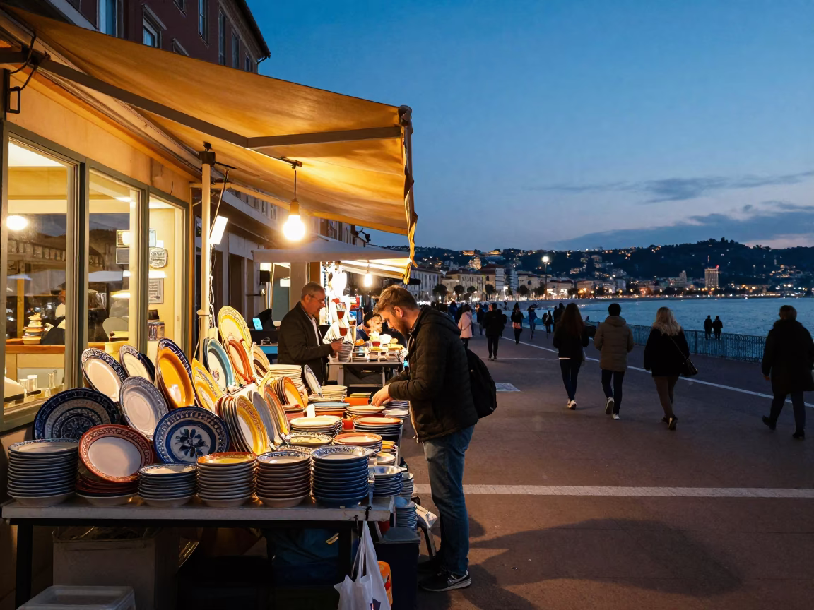 Street Scene in Nice at Twilight in in Nice, France
