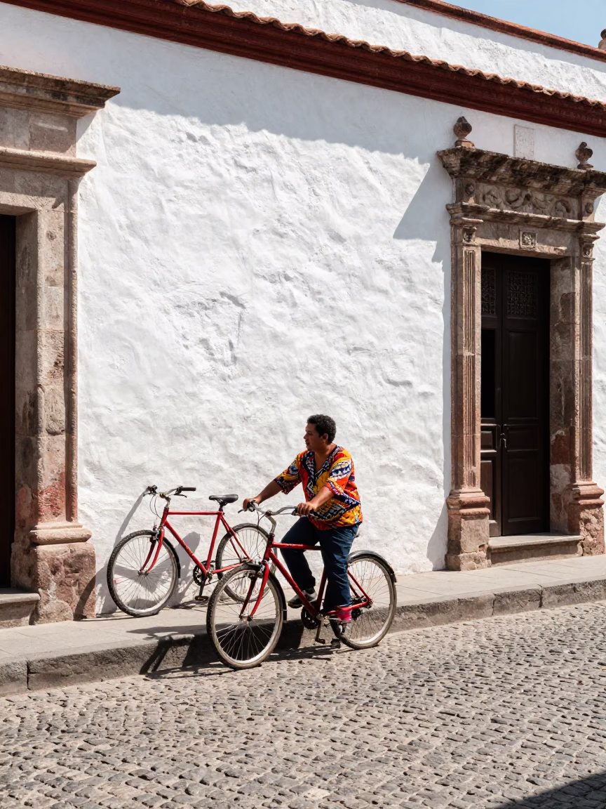 Street Scene in Oaxaca at Flat Noon Light in in Oaxaca, Mexico