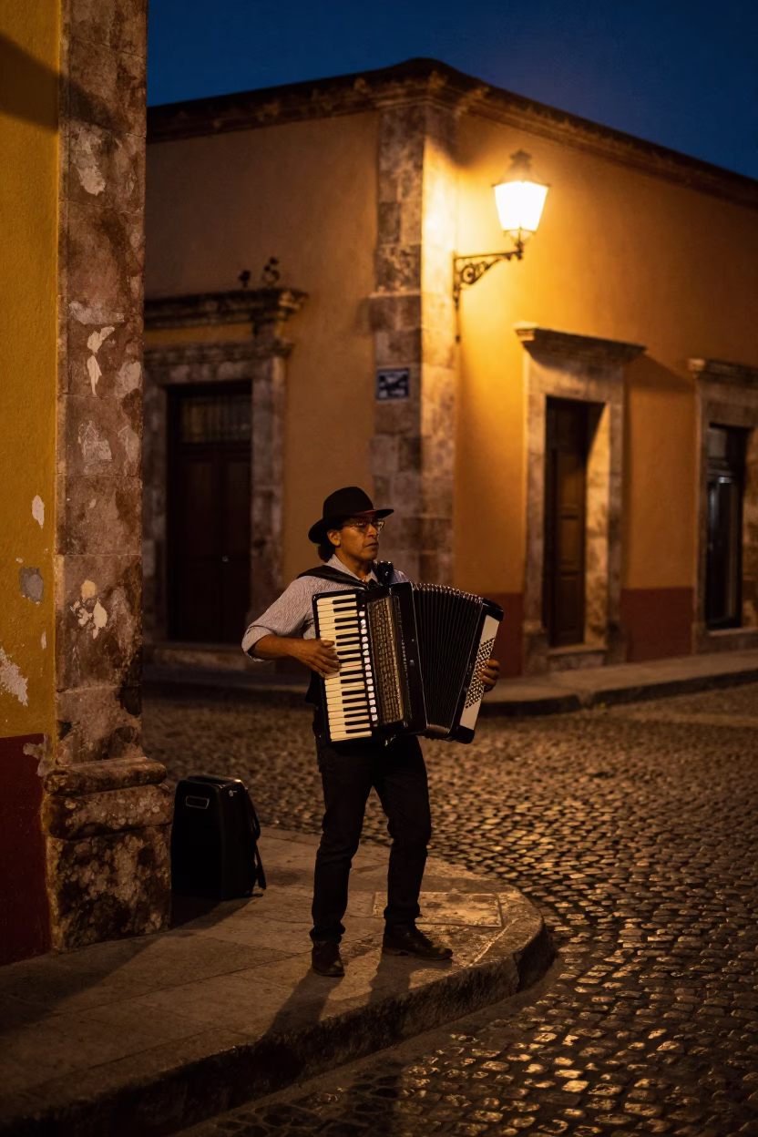 Street Scene in Oaxaca at Late At Night Light in in Oaxaca, Mexico