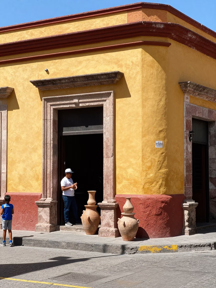 Street Scene in Oaxaca at Midday Light in in Oaxaca, Mexico