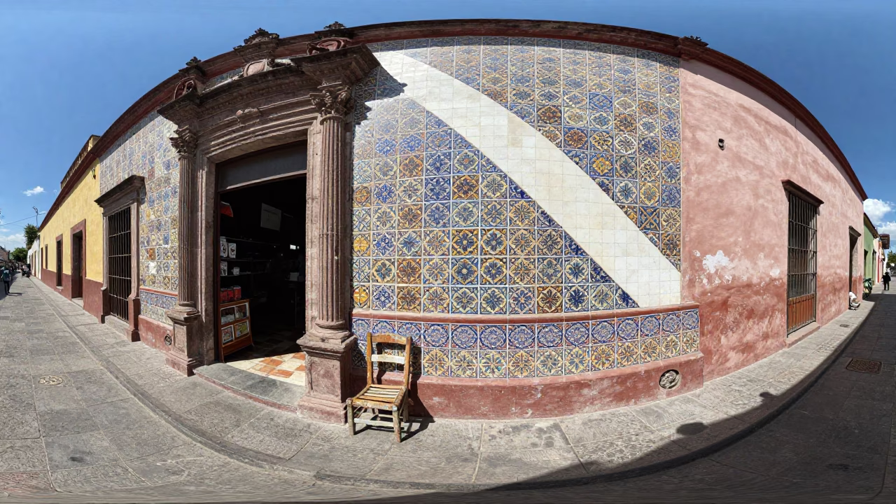 Street Scene in Oaxaca at Midday Light in in Oaxaca, Mexico