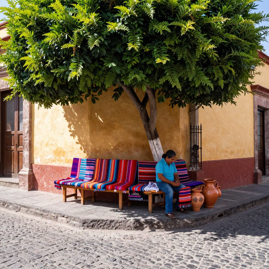 Street Scene in Oaxaca at Midday Light in in Oaxaca, Mexico