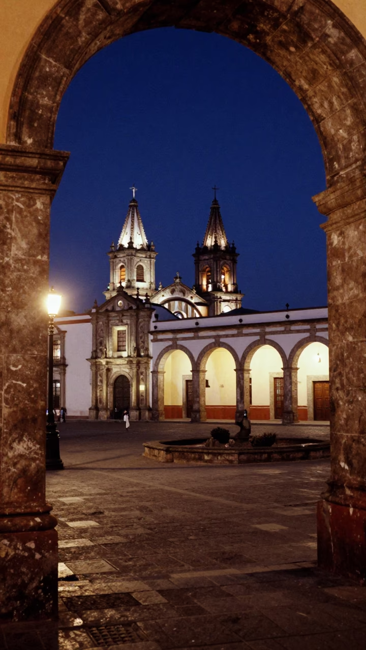 Street Scene in Oaxaca at Midnight Light in in Oaxaca, Mexico