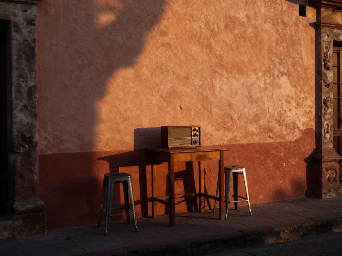 Street Scene in Oaxaca at Sunset Light in in Oaxaca, Mexico