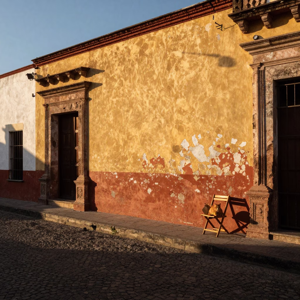Street Scene in Oaxaca at The Late Afternoon Light in in Oaxaca, Mexico