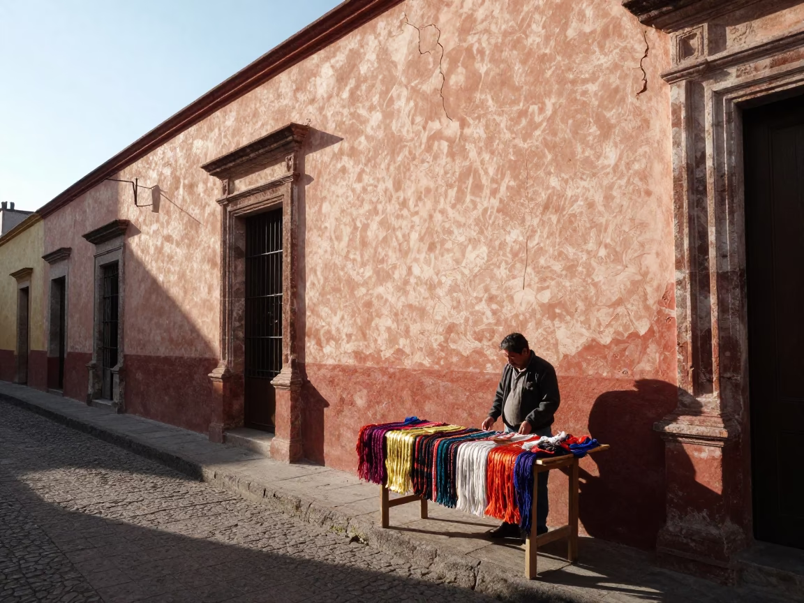 Street Scene in Oaxaca at The Late Morning Light in in Oaxaca, Mexico