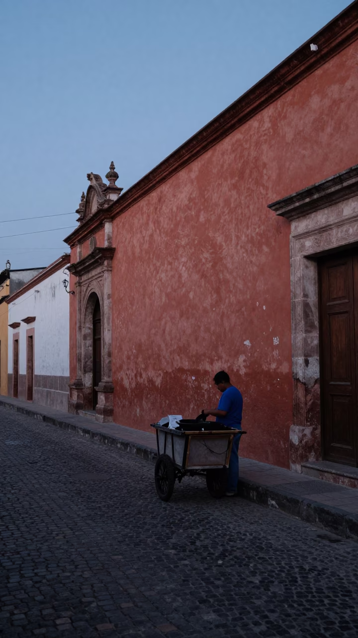 Street Scene in Oaxaca at The Still Hours Before Dawn Light in in Oaxaca, Mexico