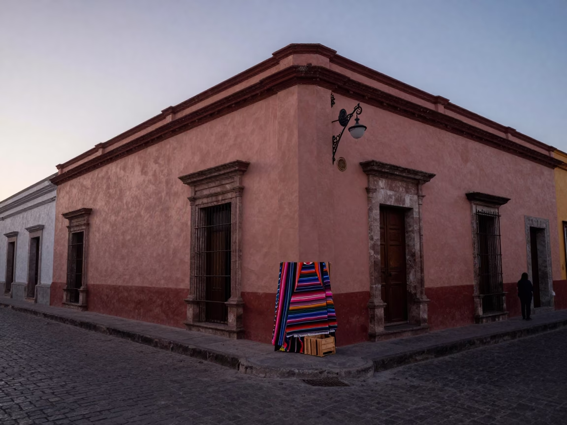 Street Scene in Oaxaca at The Still Hours Before Dawn Light in in Oaxaca, Mexico