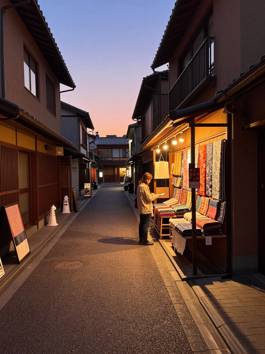 Street Scene in Osaka at Copper-toned Light Before Dusk in in Osaka, Japan