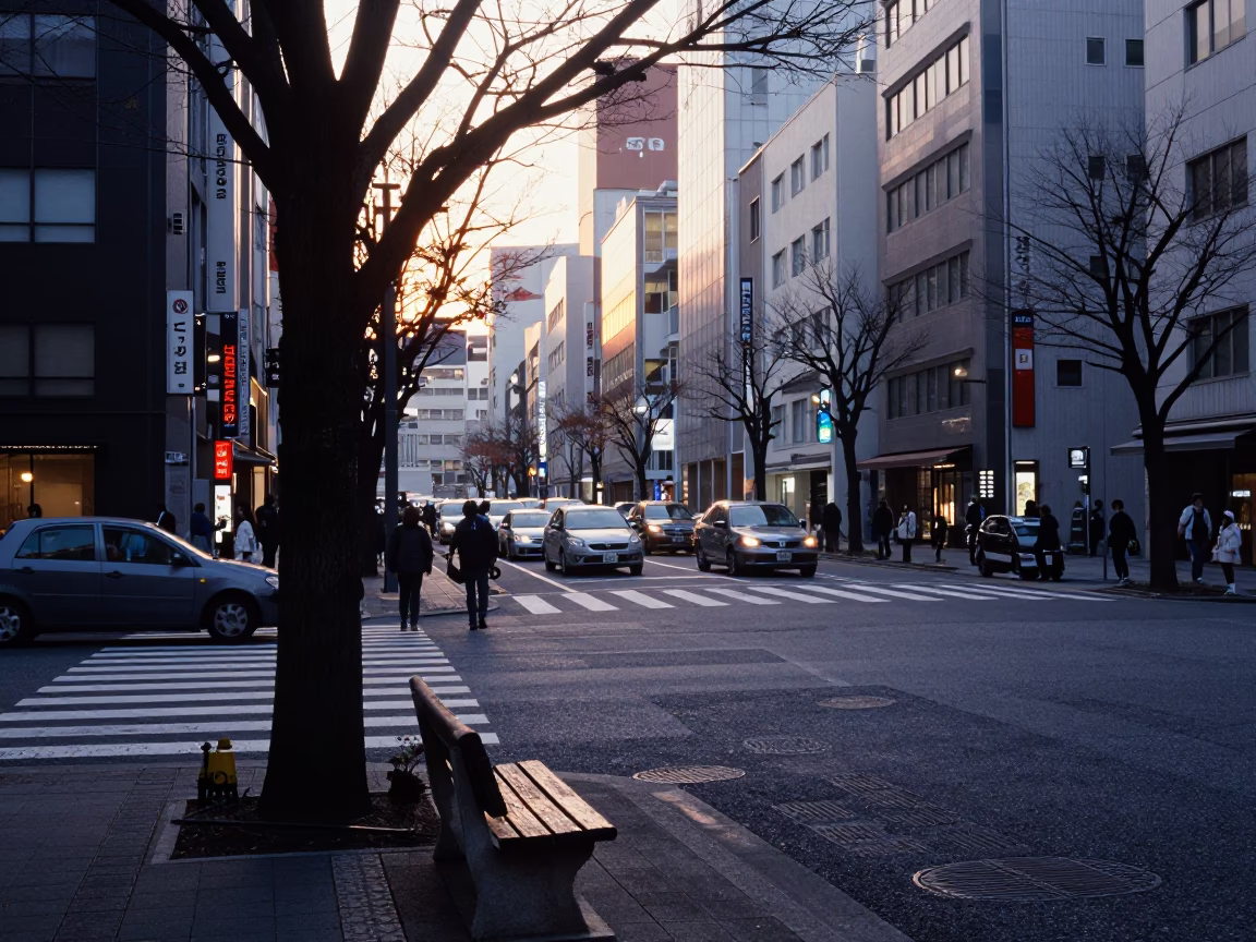 Street Scene in Osaka at First Light Of Dawn in in Osaka, Japan