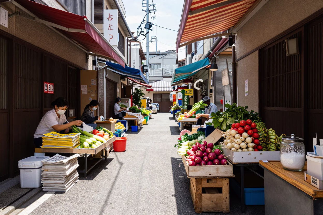 Street Scene in Osaka at Midday Light in in Osaka, Japan