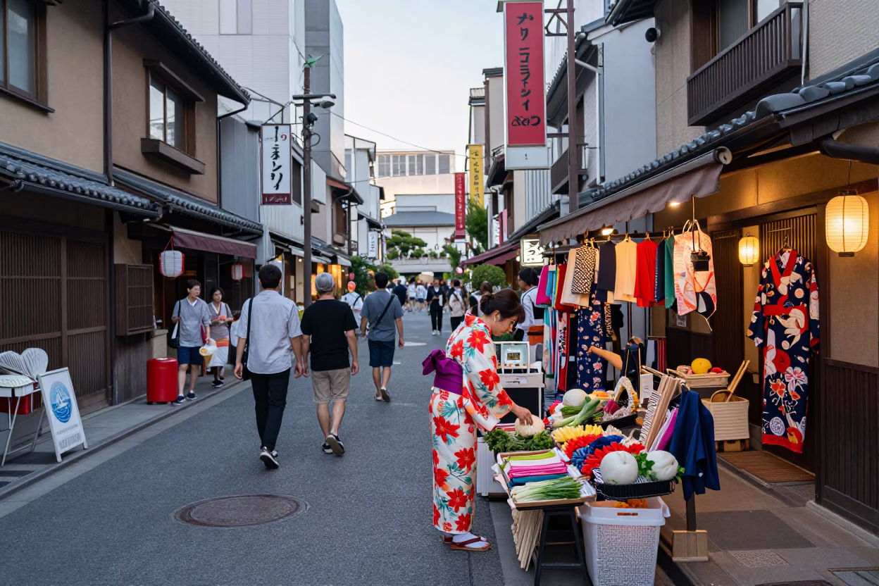 Street Scene in Osaka at The Early Morning Light in in Osaka, Japan