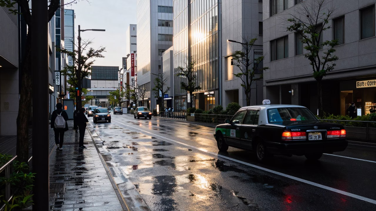 Street Scene in Osaka at The Late Morning Light in in Osaka, Japan