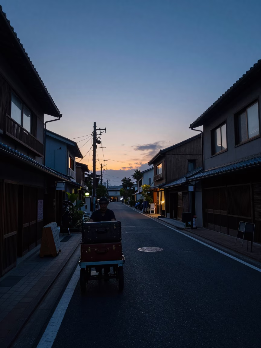 Street Scene in Osaka at The Still Hours Before Dawn Light in in Osaka, Japan