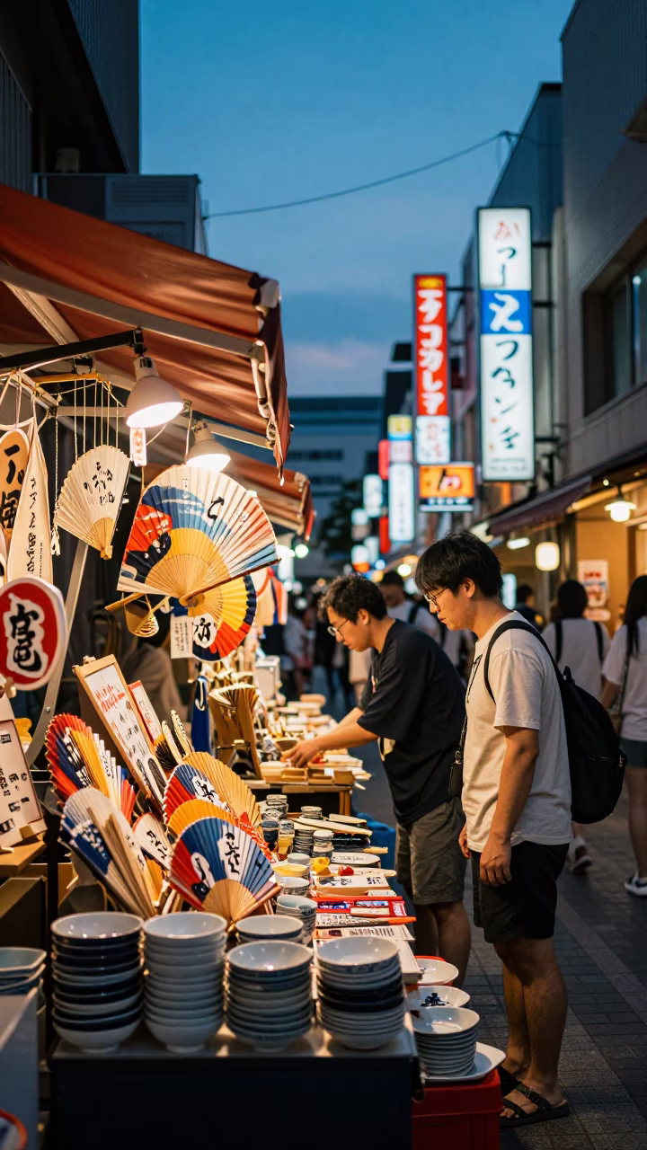 Street Scene in Osaka at Twilight in in Osaka, Japan