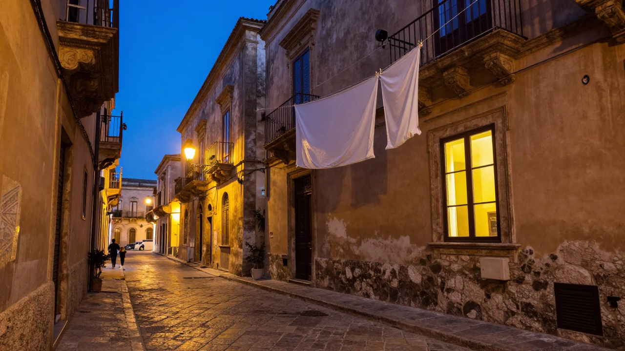 Street Scene in Palermo at Blue Hour in in Palermo, Italy