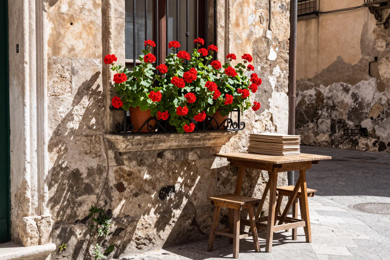 Street Scene in Palermo at Bright Midmorning Light in in Palermo, Italy