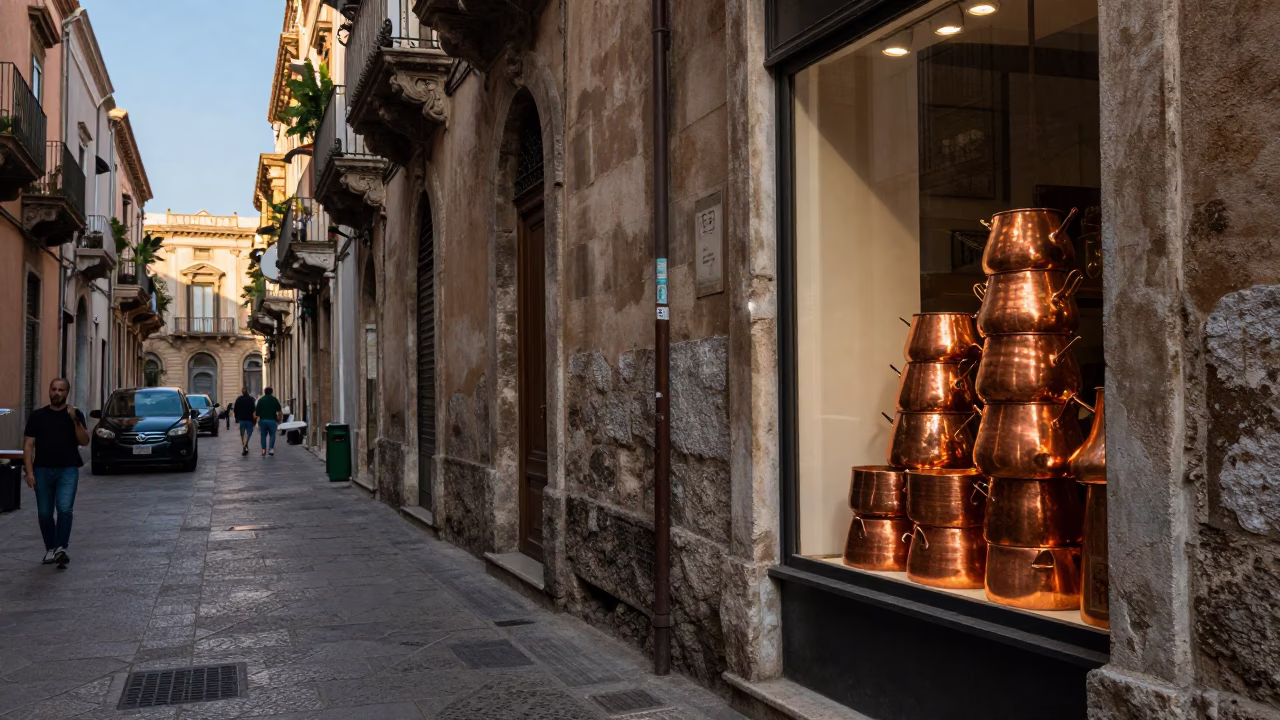 Street Scene in Palermo at Clear Late-afternoon Light in in Palermo, Italy