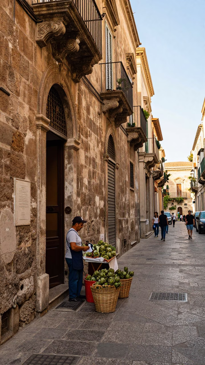Street Scene in Palermo at Clear Late-afternoon Light in in Palermo, Italy