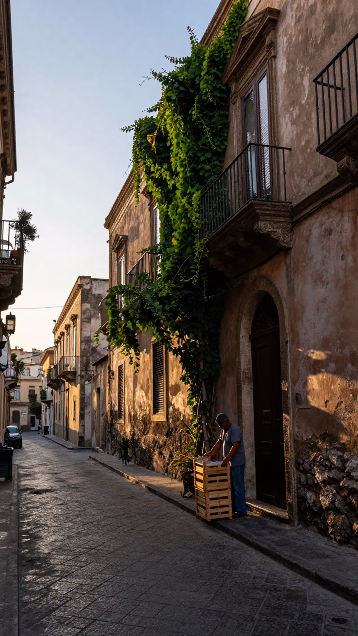 Street Scene in Palermo at First Light Of Dawn in in Palermo, Italy