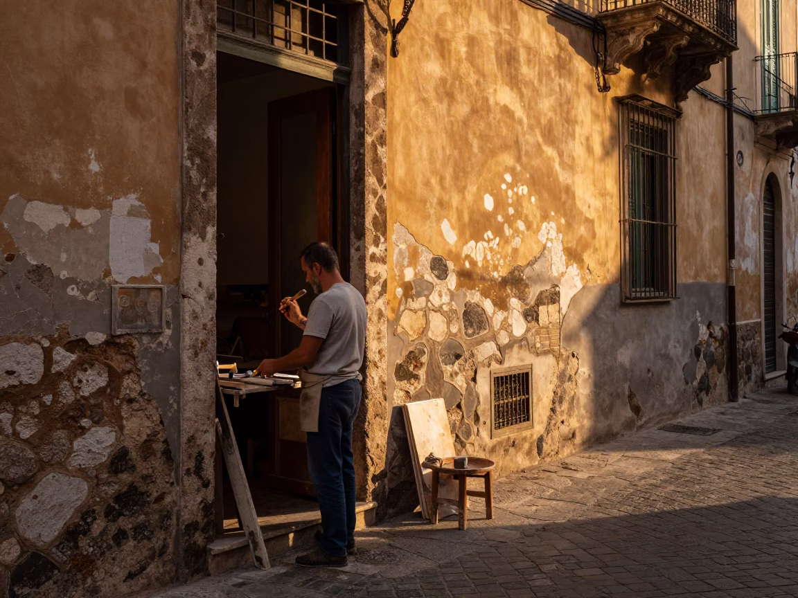 Street Scene in Palermo at Honeyed Evening Light in in Palermo, Italy