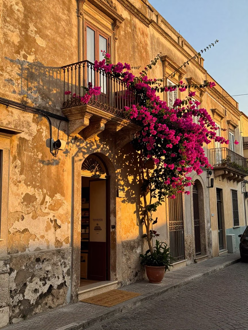 Street Scene in Palermo at Honeyed Evening Light in in Palermo, Italy