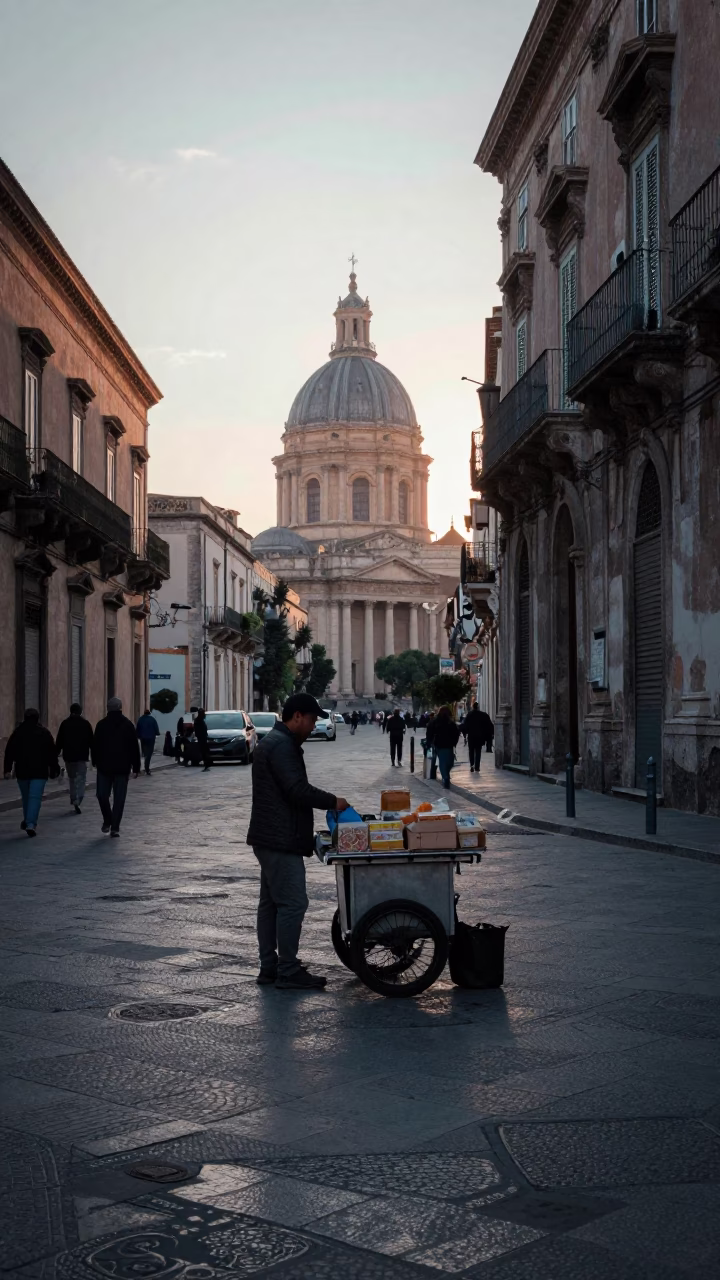 Street Scene in Palermo at The Early Morning Light in in Palermo, Italy