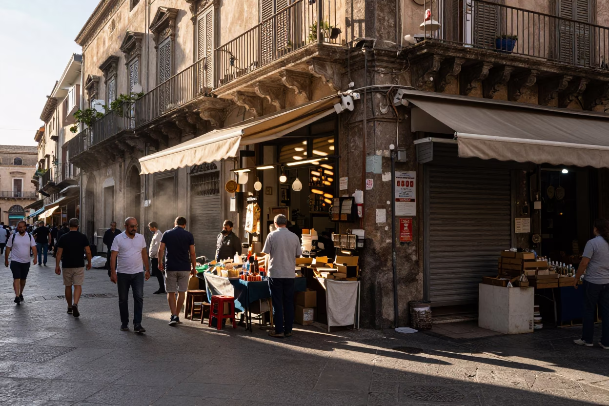 Street Scene in Palermo at The Late Afternoon Light in in Palermo, Italy