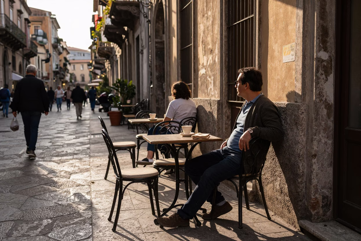 Street Scene in Palermo at The Late Afternoon Light in in Palermo, Italy