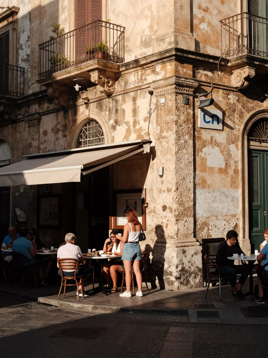 Street Scene in Palermo Italy Late Afternoon Light with Food and Daily Life in in Palermo, Italy