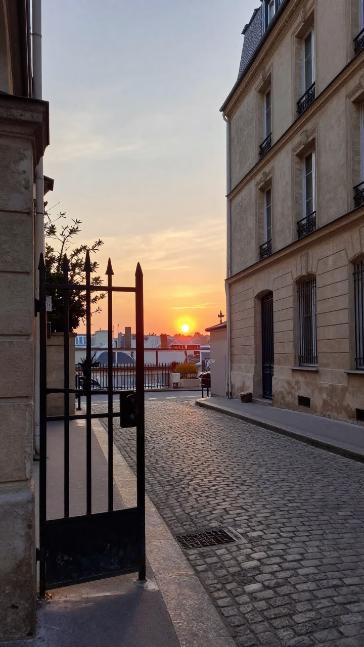 Street Scene in Paris at As The Sun Drops Toward The Horizon in in Paris, France