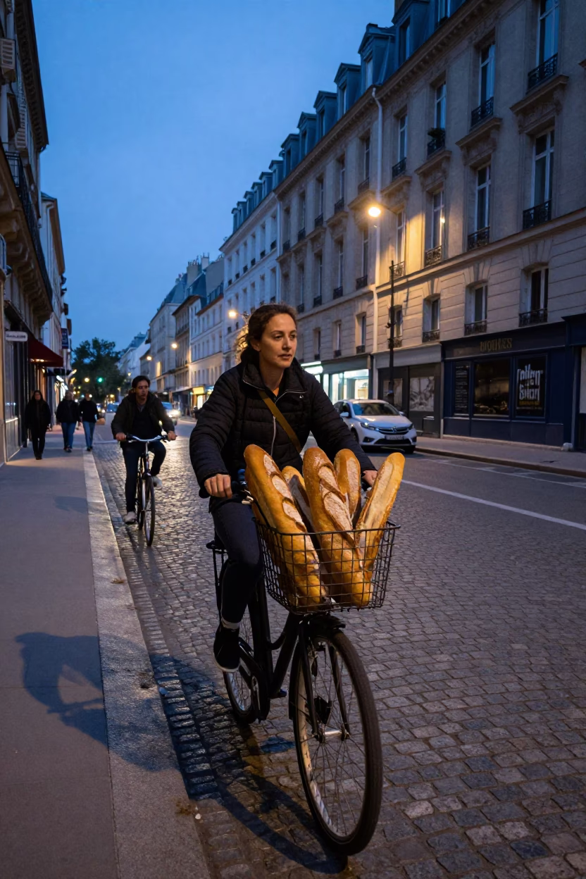 Street Scene in Paris at Blue Hour in in Paris, France