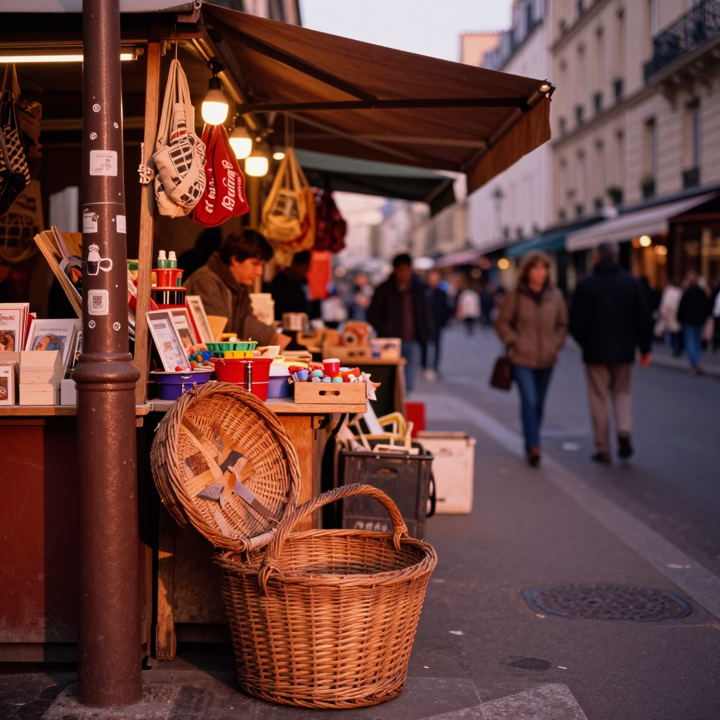 Street Scene in Paris at Copper-toned Light Before Dusk in in Paris, France