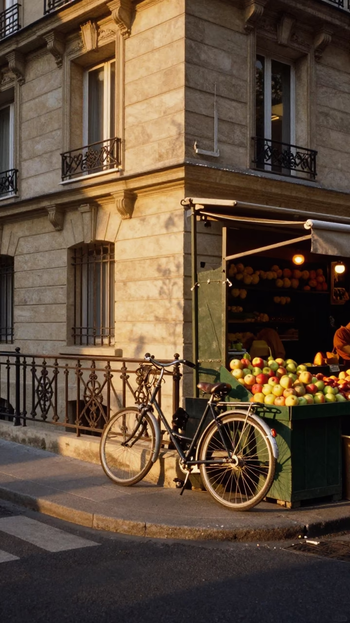 Street Scene in Paris at Honeyed Evening Light in in Paris, France