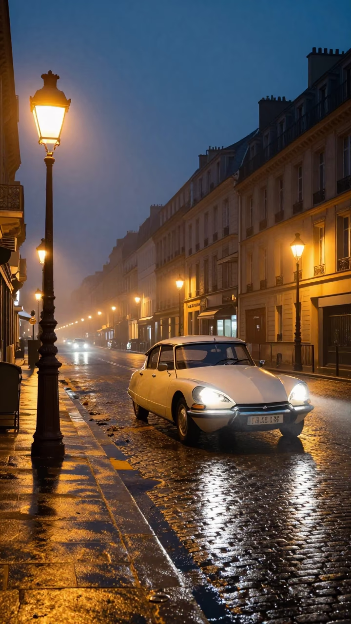 Street Scene in Paris at Late At Night Light in in Paris, France