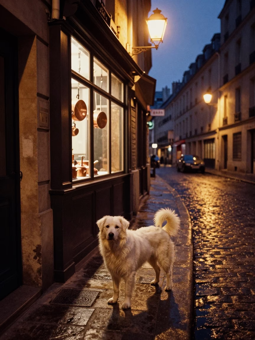 Street Scene in Paris at Midnight Light in in Paris, France