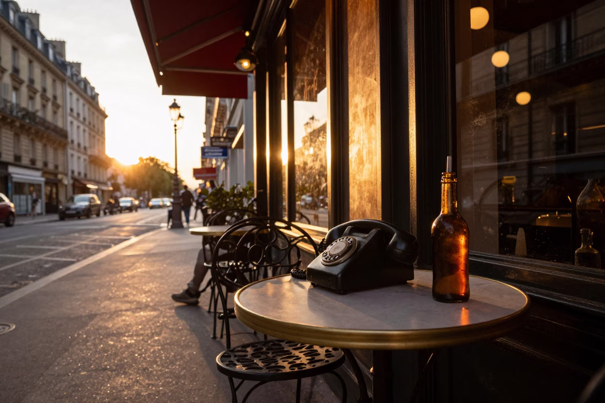 Street Scene in Paris at Sunset Light in in Paris, France