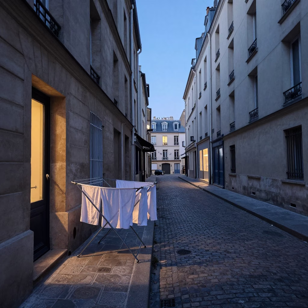 Street Scene in Paris at The Still Hours Before Dawn Light in in Paris, France