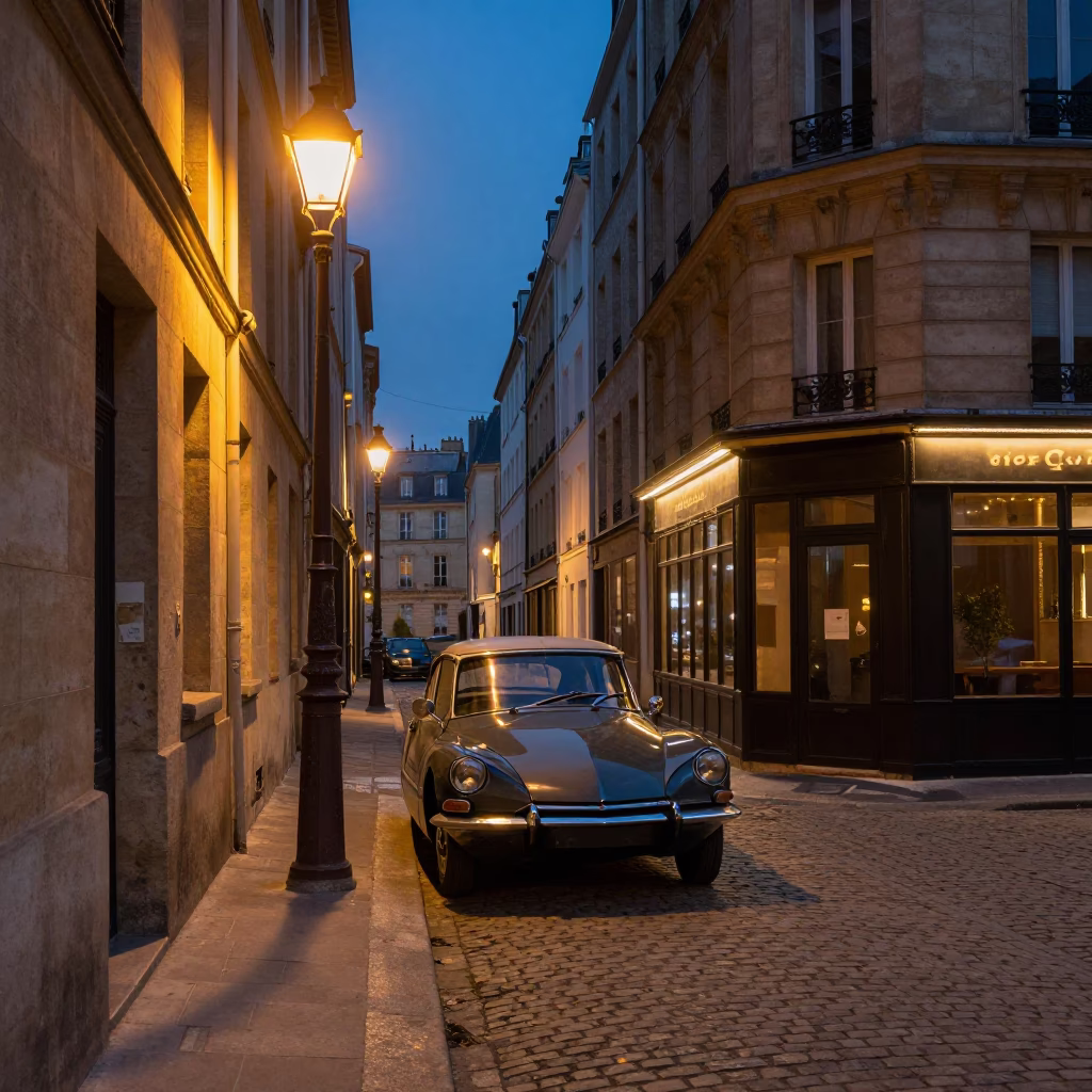 Street Scene in Paris at Twilight in in Paris, France