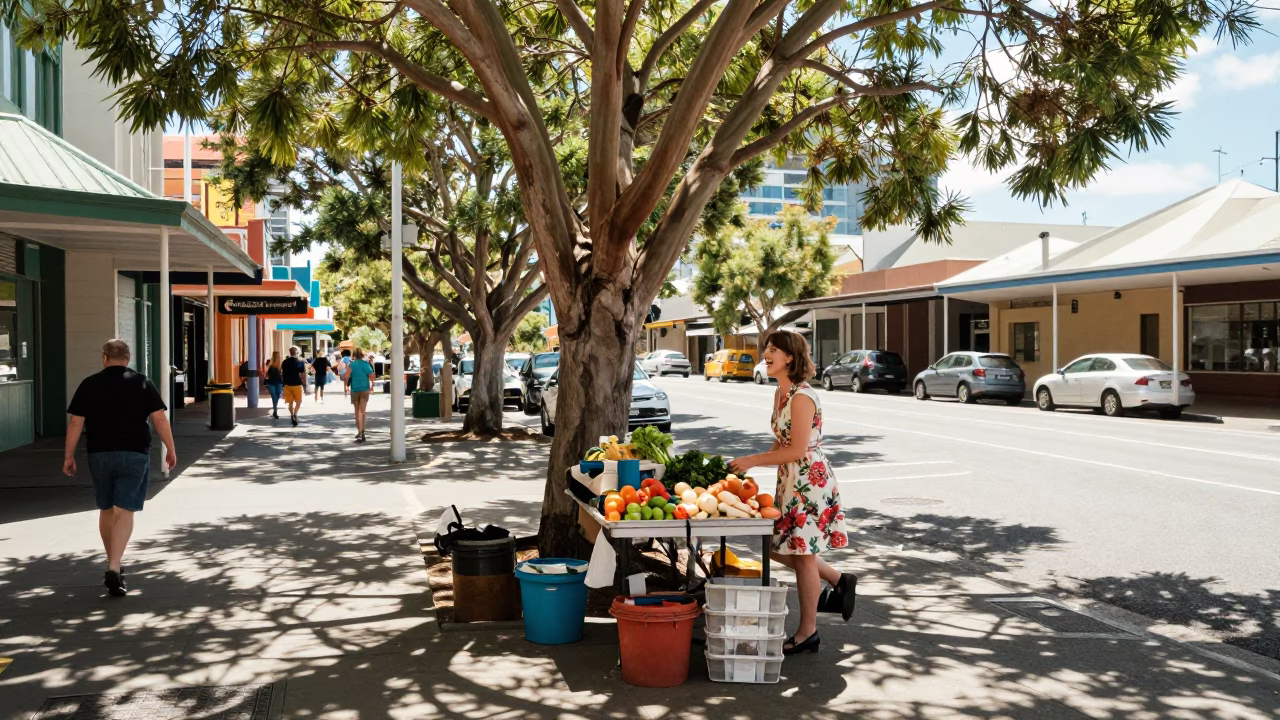 Street Scene in Perth at Bright Midmorning Light in in Perth, Western Australia, Australia