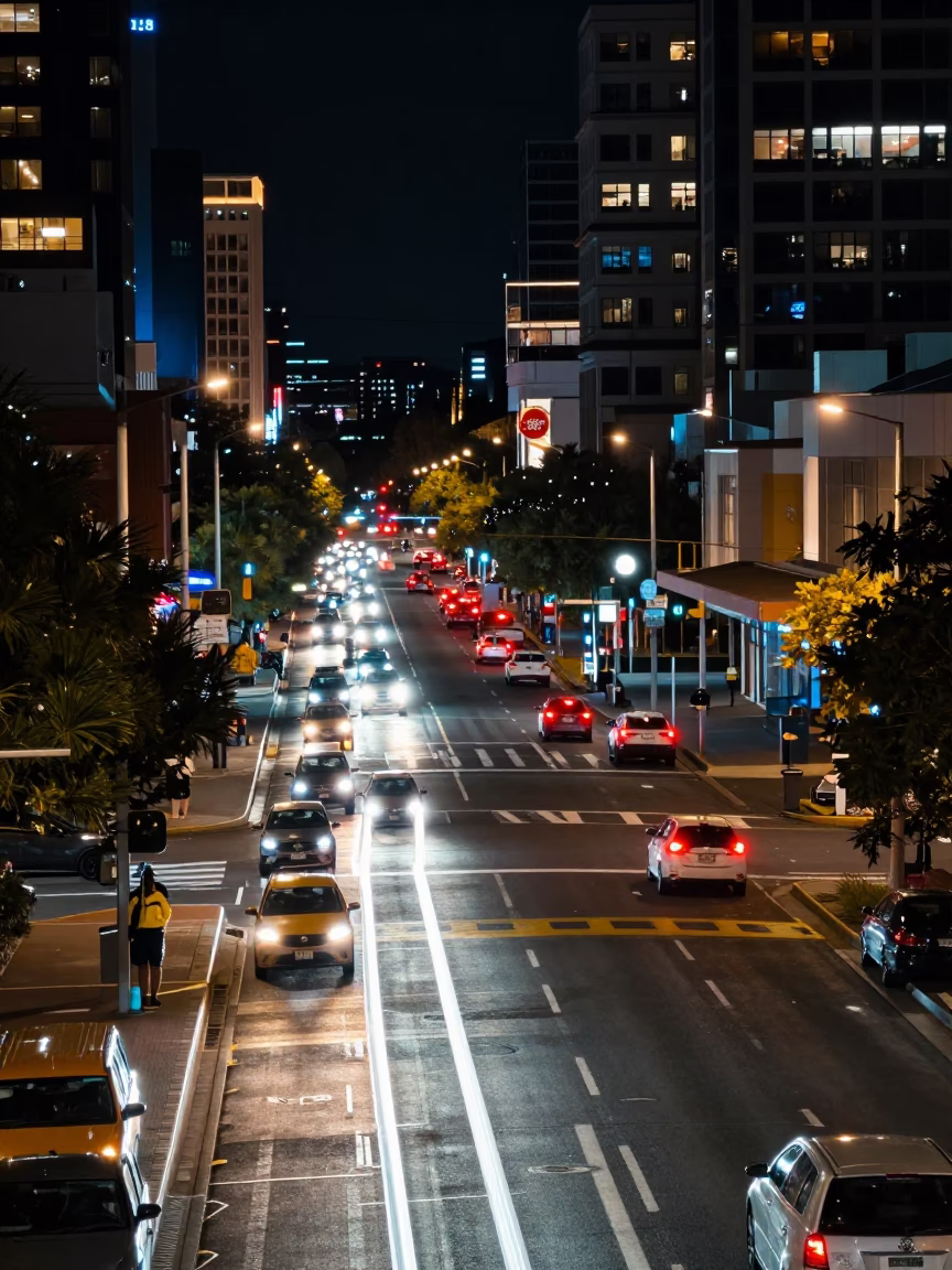 Street Scene in Perth at Deep In The Night Light in in Perth, Western Australia, Australia