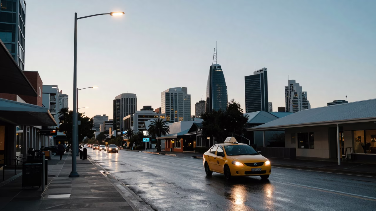 Street Scene in Perth at Nautical Dawn Light in in Perth, Western Australia, Australia