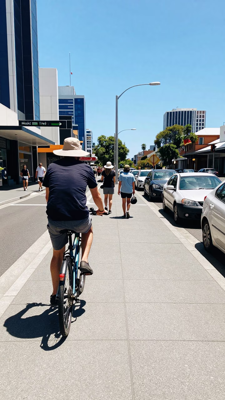 Street Scene in Perth at The Flat Glare Of Noon Light in in Perth, Western Australia, Australia