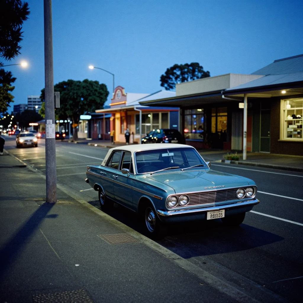 Street Scene in Perth at The Last Blue Light Of Evening in in Perth, Western Australia, Australia