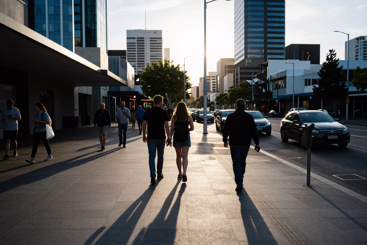 Street Scene in Perth at The Late Afternoon Light in in Perth, Western Australia, Australia