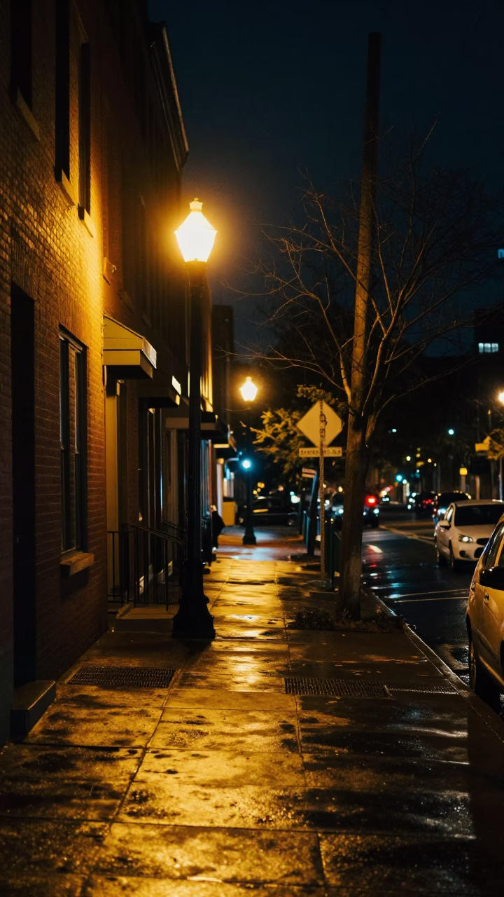 Street Scene in Philadelphia at The Deepest Night Sky Light in in Philadelphia, Pennsylvania, United States